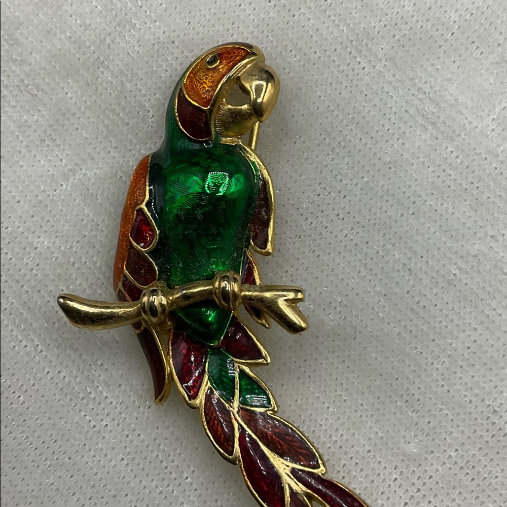 Beautiful colorful enamel parrot brooch